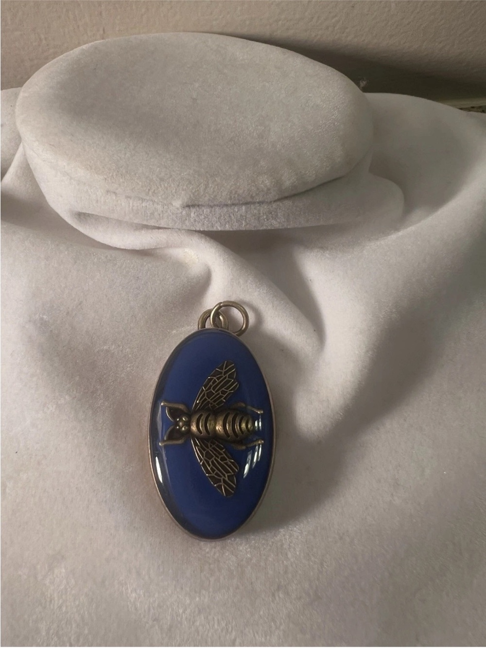 Authentic Gucci Blue Brass Bee Pendant Gold w/925 Silver 16” Necklace Chain